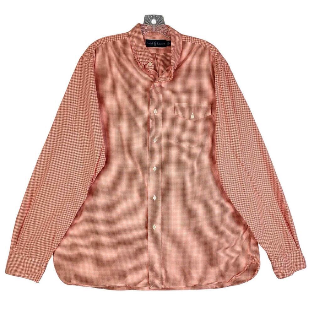 Polo Ralph Lauren Oxford Shirt Mens Size Large Button Down Orange Gingham